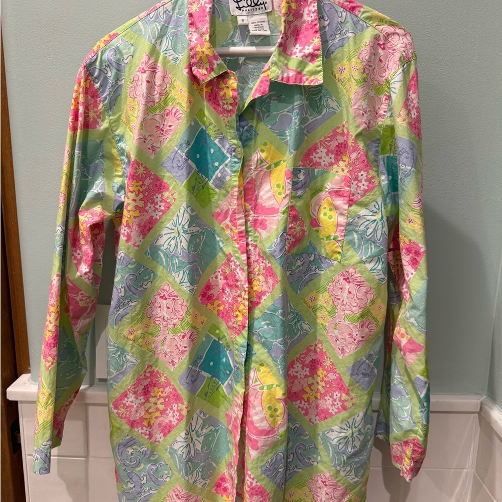 Lilly Pulitzer Multicolor Patchwork Button-Up Top - image 1